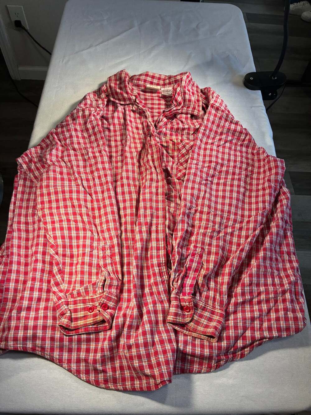 Faded Glory Red Plaid Flannel Button Up Shirt Vintage Style Size 26W